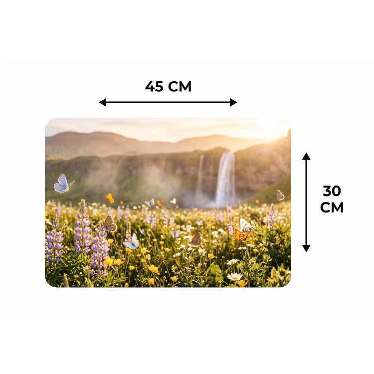 Vlinders - Waterval - Bloemenveld Placemat vinyl groot -specs