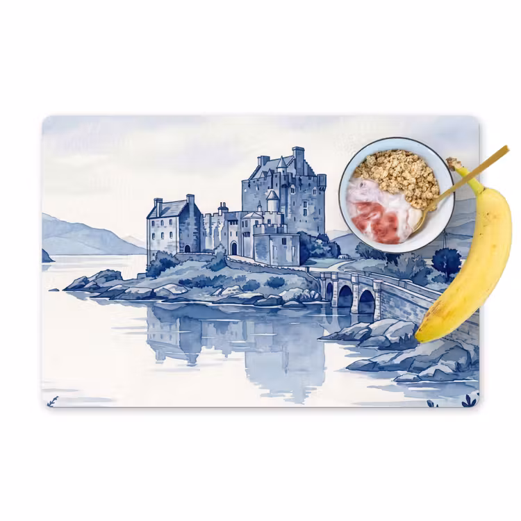 Schots - Kasteel - Blauw - Aquarel Placemat vinyl groot -zzzproduct_Kitchenyeah-website