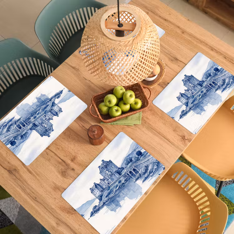 Schots - Kasteel - Blauw - Aquarel Placemat vinyl groot -zzsfeer5_Kitchenyeah-website