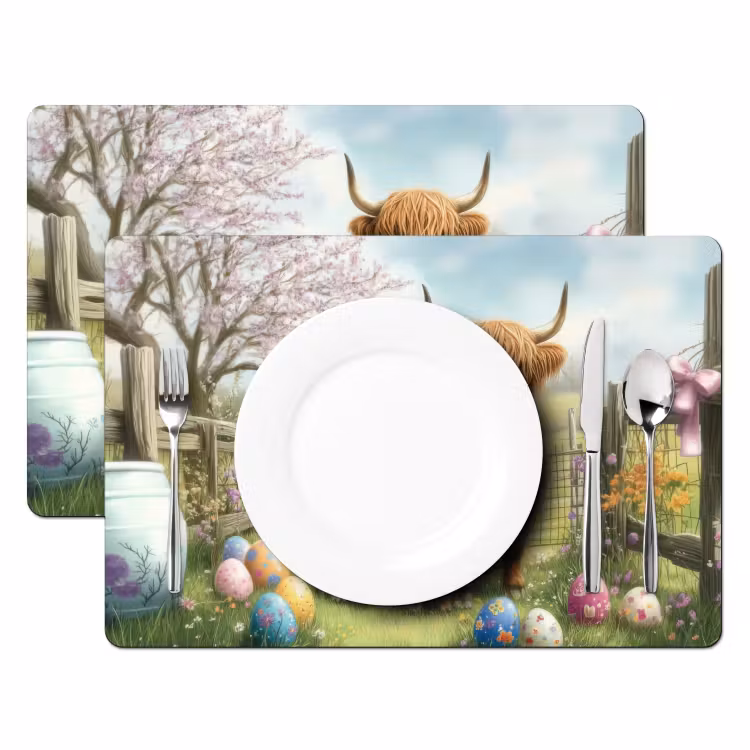 Schotsehooglanders - Paaseieren - Lente Placemat vinyl groot -zzsfeer2_Kitchenyeah-website