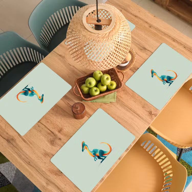 Staart - Dino - Minimalistisch - Blauw Placemat vinyl groot -zzsfeer5_Kitchenyeah-website