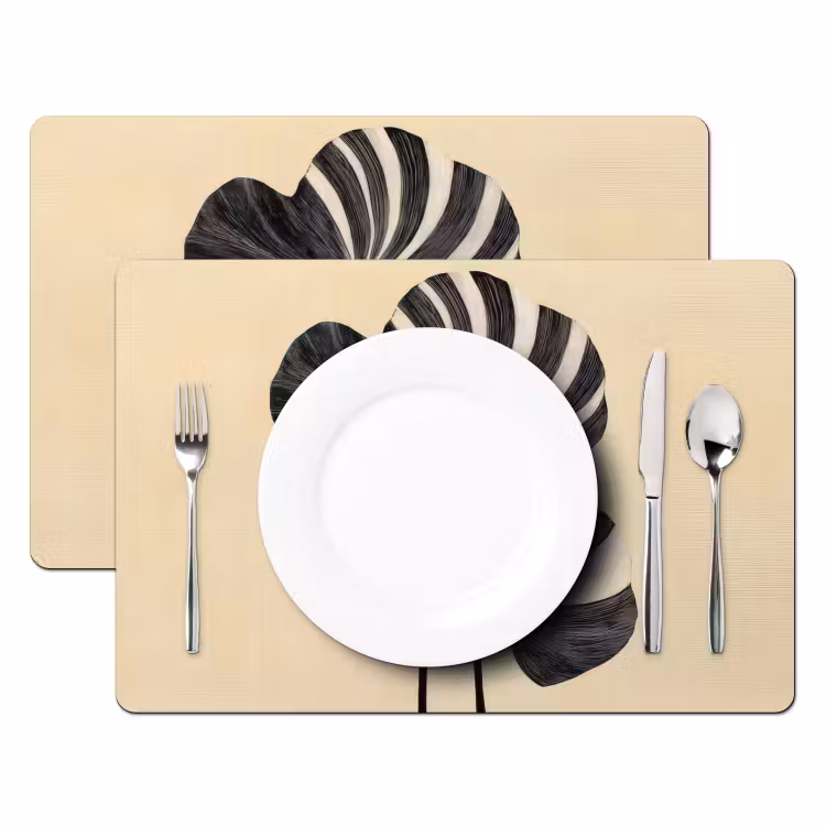 Zwart - Bladeren - Strepen - Minimalistisch Placemat vinyl groot -zzsfeer2_Kitchenyeah-website
