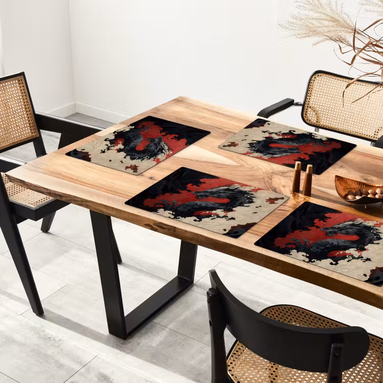 Zwarte draak - Rookwolken - Rood Placemat vinyl groot -zzsfeer4_Kitchenyeah-website