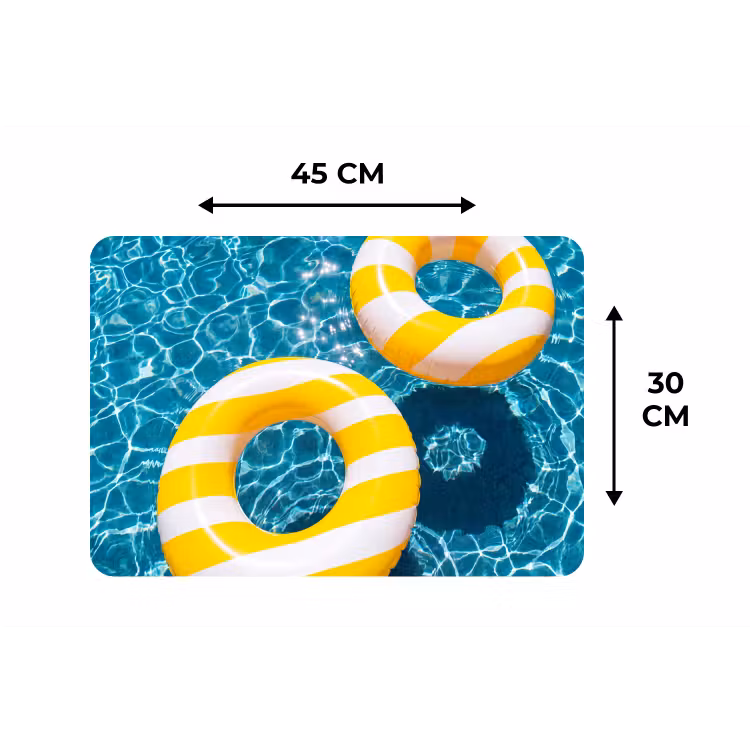 Zwembad - Zwembanden - Zomer - Geel - Blauw Placemat vinyl groot -specs
