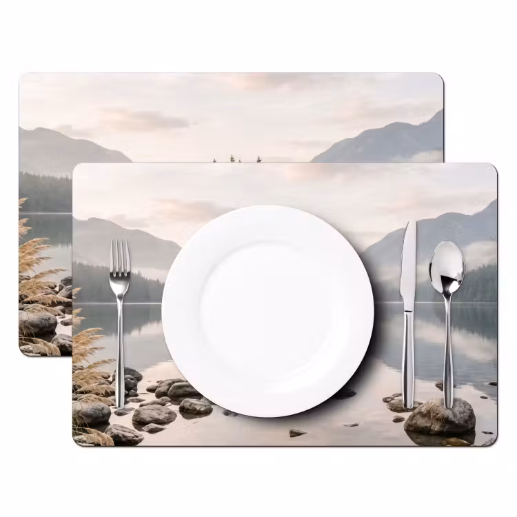 Meer - Bergen - Landschap - Groen Placemat vinyl groot -zzsfeer2_Kitchenyeah-website