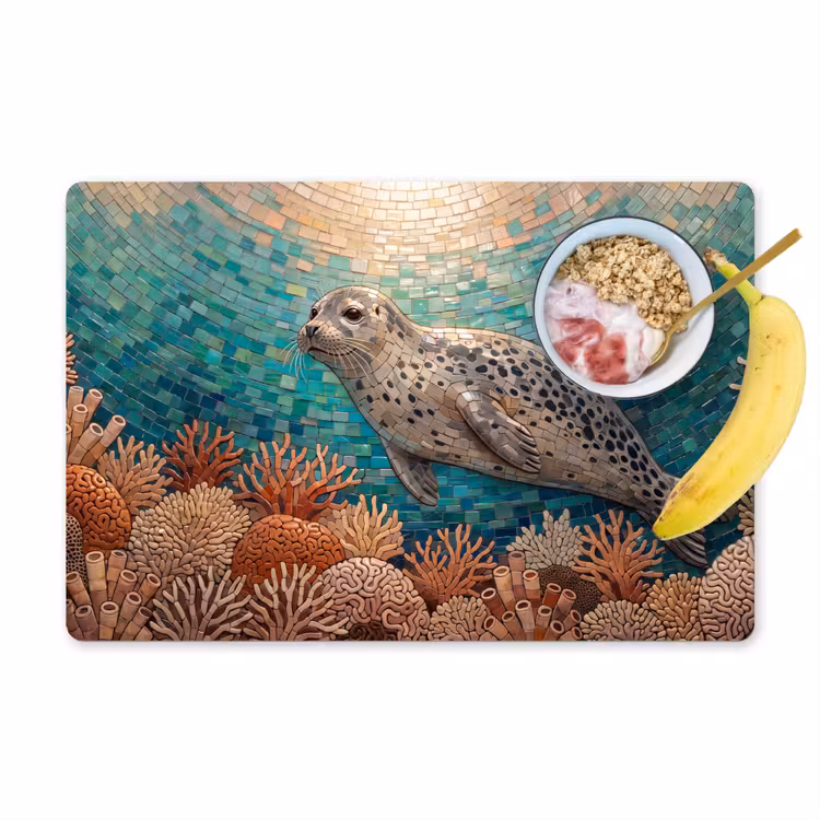Zeehond - Mozaïek - Onderwater - Dieren - Blauw Placemat vinyl groot -zzzproduct_Kitchenyeah-website