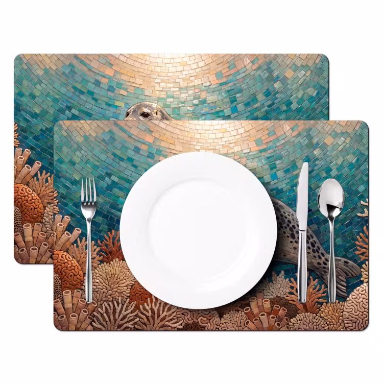 Zeehond - Mozaïek - Onderwater - Dieren - Blauw Placemat vinyl groot -zzsfeer2_Kitchenyeah-website