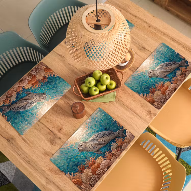 Zeehond - Mozaïek - Onderwater - Dieren - Blauw Placemat vinyl groot -zzsfeer5_Kitchenyeah-website