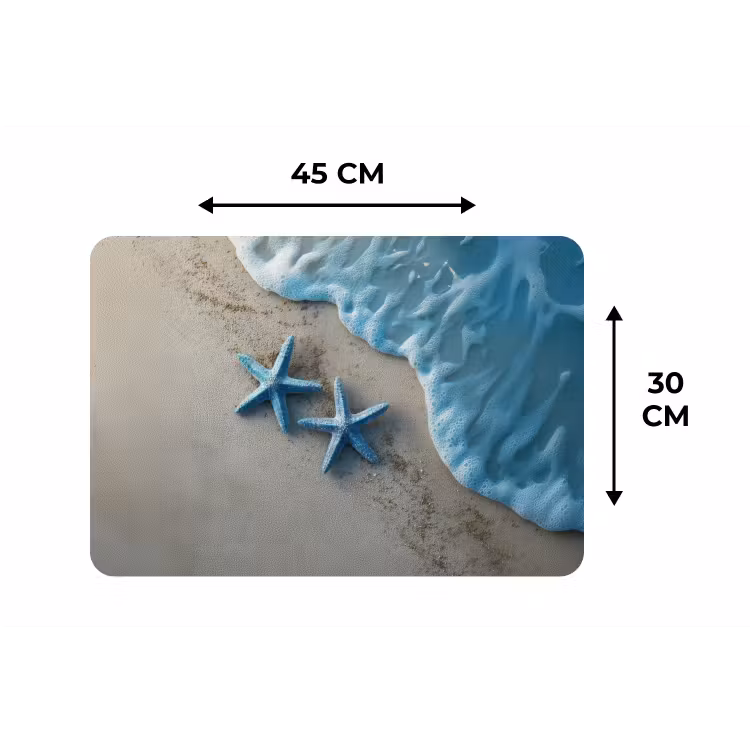 Zeesterren - Zand - Zee - Blauw Placemat vinyl groot -specs