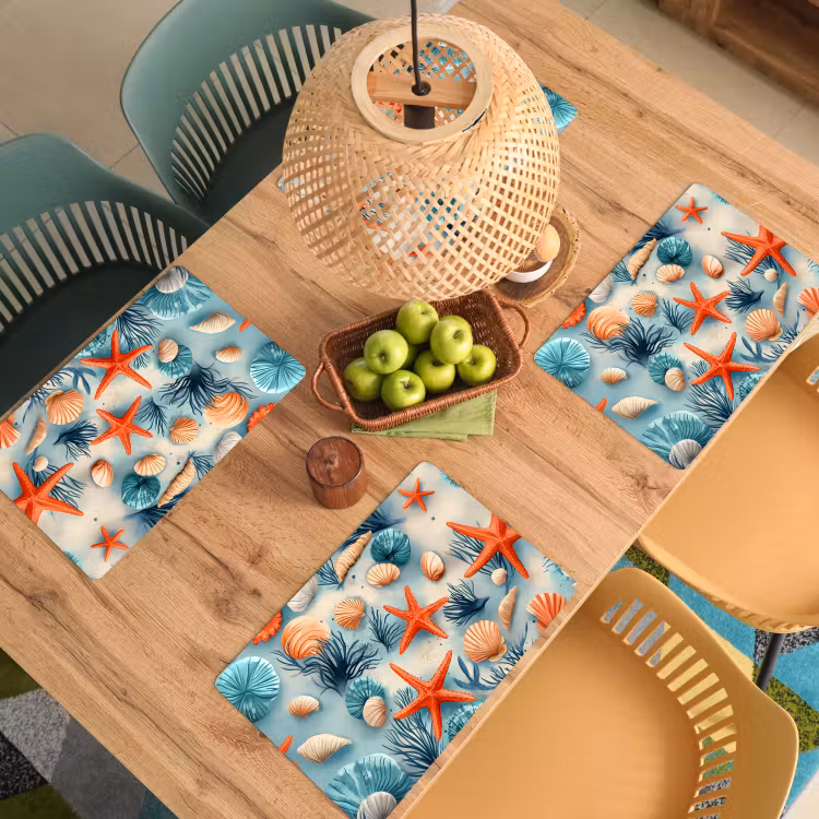 Zeesterren - Schelpen - Illustratie - Zand Placemat vinyl groot -zzsfeer5_Kitchenyeah-website