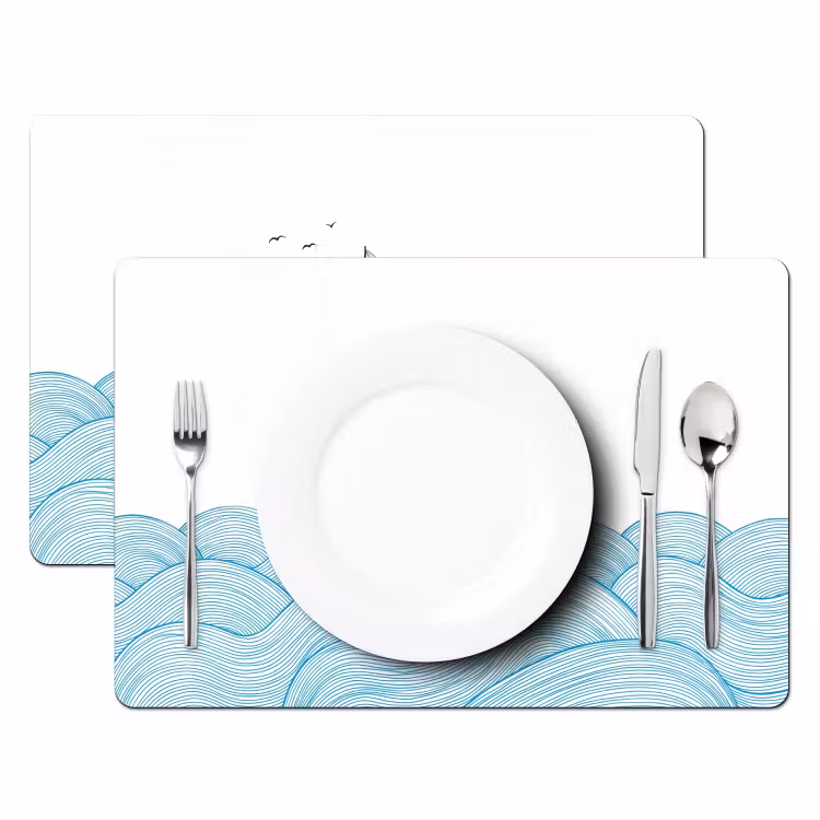 Zeilboot - Golven - Zee - Illustratie - Blauw Placemat vinyl groot -zzsfeer2_Kitchenyeah-website