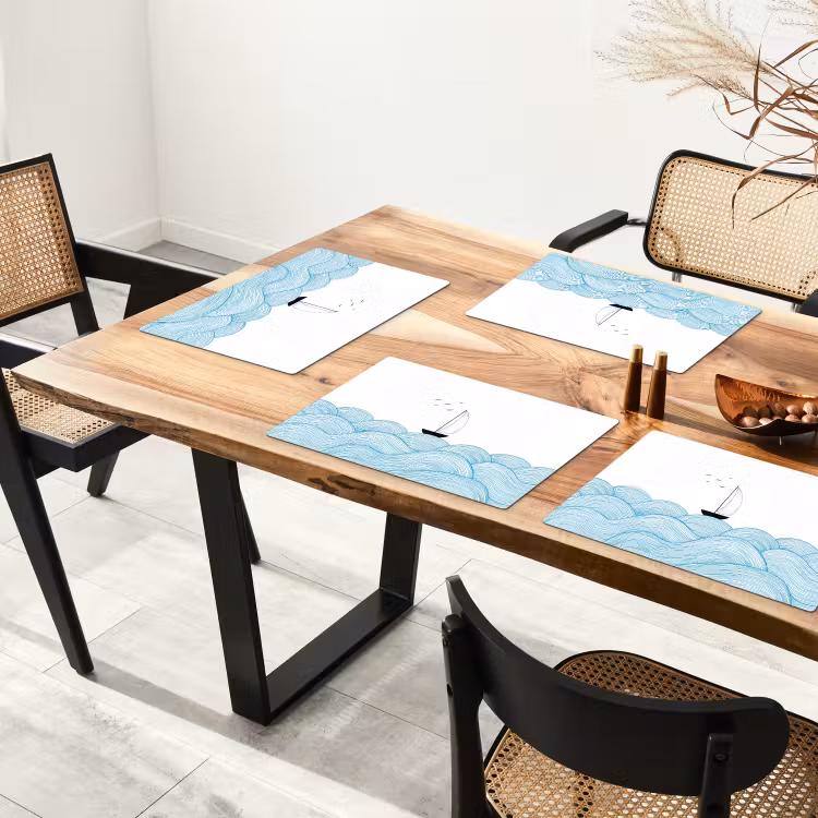 Zeilboot - Golven - Zee - Illustratie - Blauw Placemat vinyl groot -zzsfeer4_Kitchenyeah-website