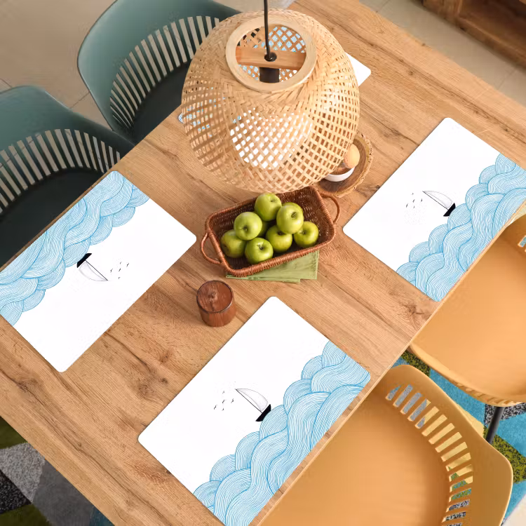 Zeilboot - Golven - Zee - Illustratie - Blauw Placemat vinyl groot -zzsfeer5_Kitchenyeah-website