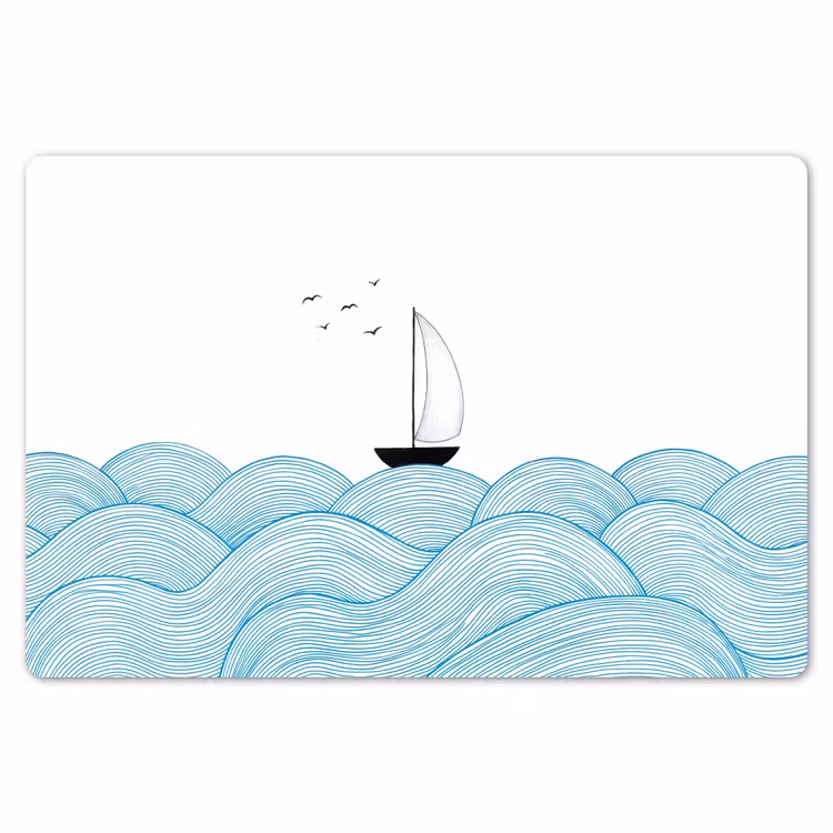 Zeilboot - Golven - Zee - Illustratie - Blauw Placemat vinyl groot -zzsfeer1_Kitchenyeah-website