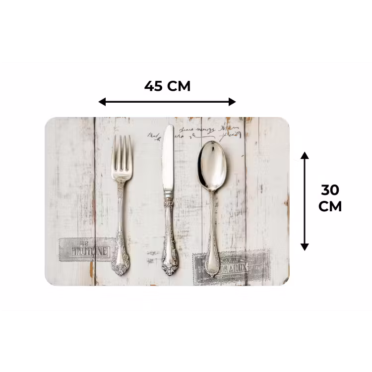 Zilver - Bestek - Hout Placemat vinyl groot -specs