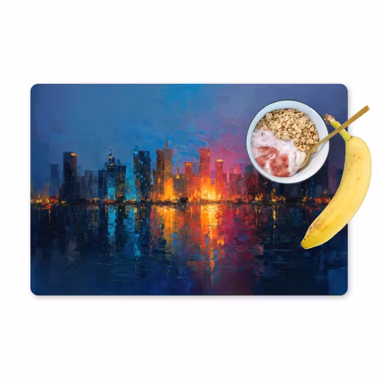 Skyline - Penseelstreken - Donkerblauw - Lichtgevend Placemat vinyl groot -zzzproduct_Kitchenyeah-website