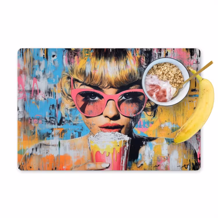 Zonnebril - Vrouw - Kleurrijk - Verfspetters Placemat vinyl groot -zzzproduct_Kitchenyeah-website