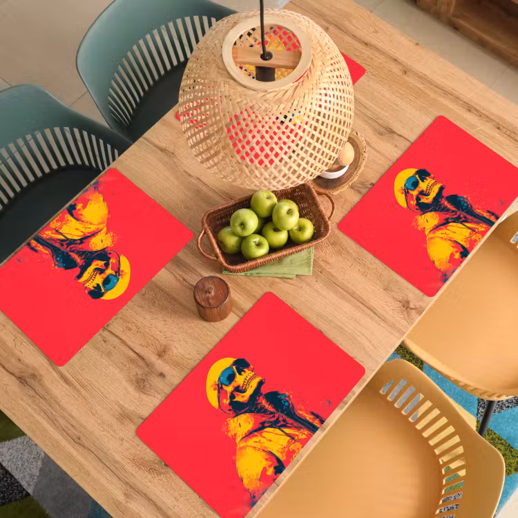 Zonnebril - Schedel - Jas - Rood Placemat vinyl groot -zzsfeer5_Kitchenyeah-website