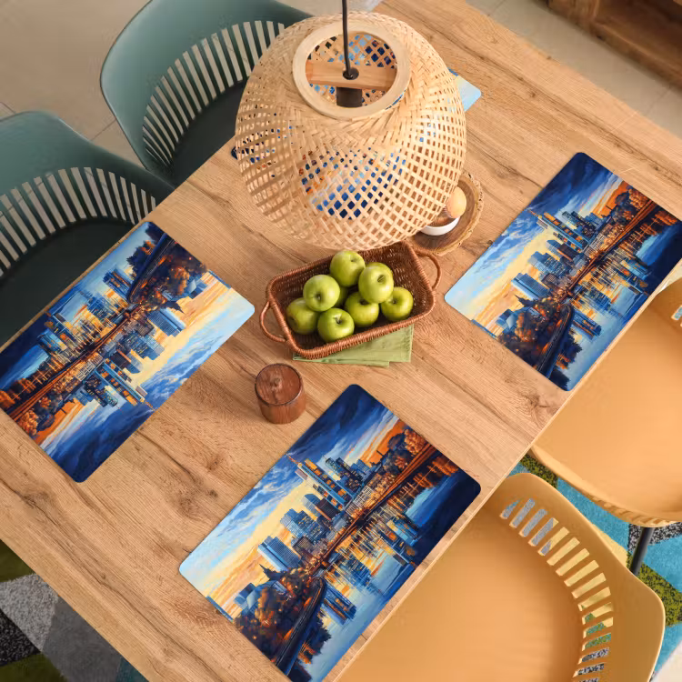 Zonsondergang Frankfurt - Stad - Skyline - Water Placemat vinyl groot -zzsfeer5_Kitchenyeah-website
