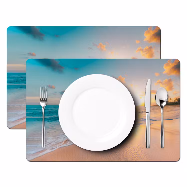Zonsondergang - Strand - Zee - Zomer - Blauw Placemat vinyl groot -zzsfeer2_Kitchenyeah-website