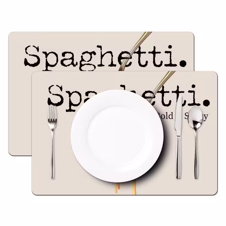 Spaghetti - tomatensaus - Parmezaanse kaas Placemat vinyl groot -zzsfeer2_Kitchenyeah-website
