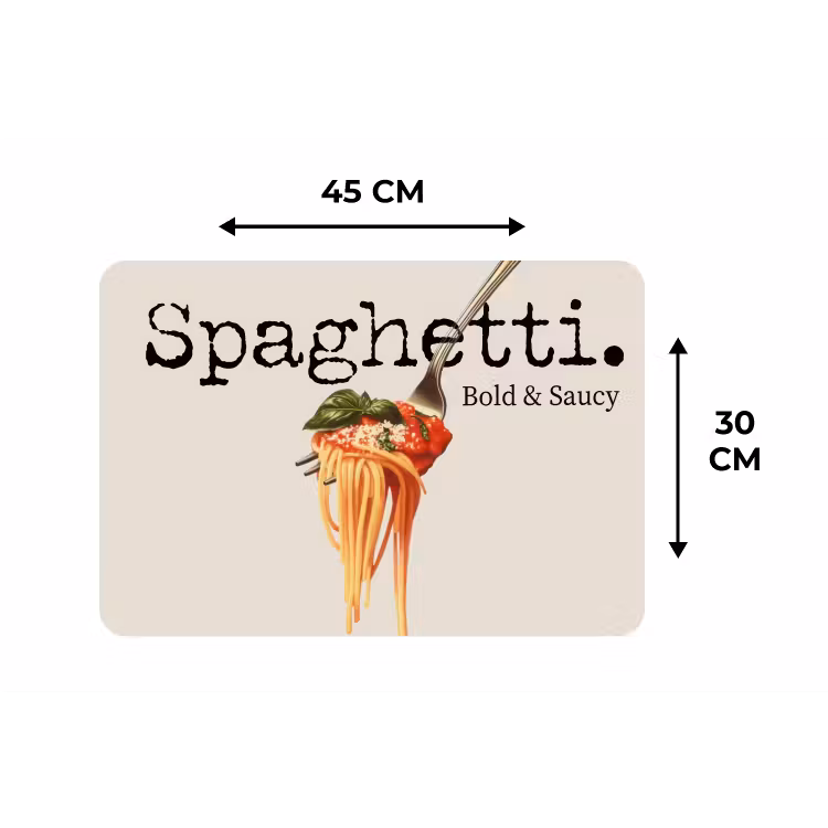 Spaghetti - tomatensaus - Parmezaanse kaas Placemat vinyl groot -specs
