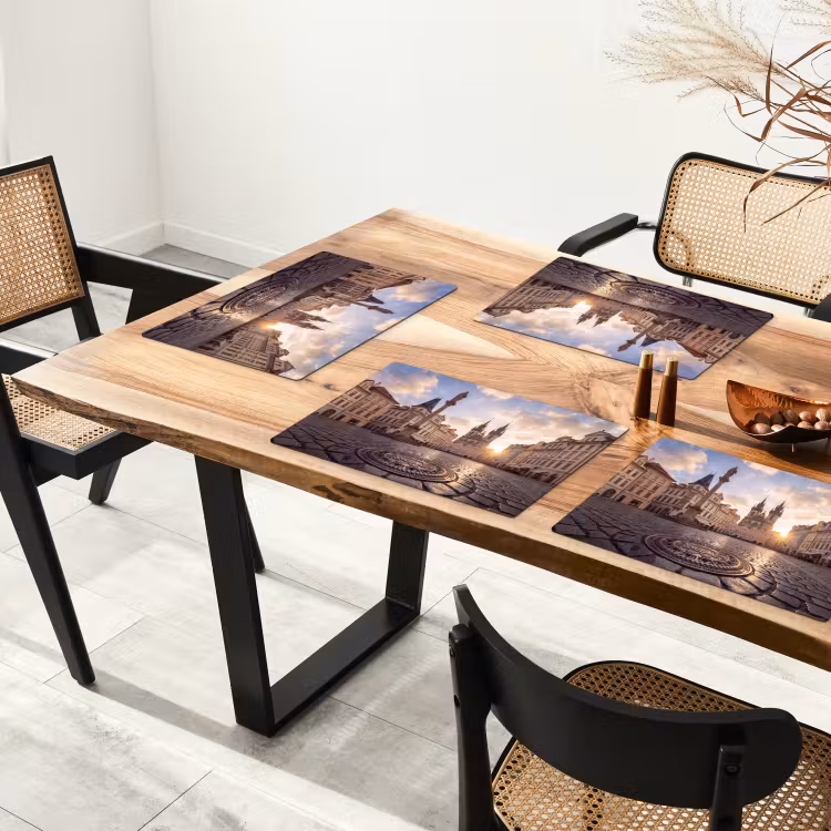 Stad - Praag - Ochtend - Architectuur - Goud Placemat vinyl groot -zzsfeer4_Kitchenyeah-website
