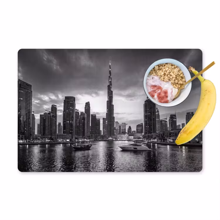 Stad - Skyline - Architectuur - Avond - Zwart-wit Placemat vinyl groot -zzzproduct_Kitchenyeah-website