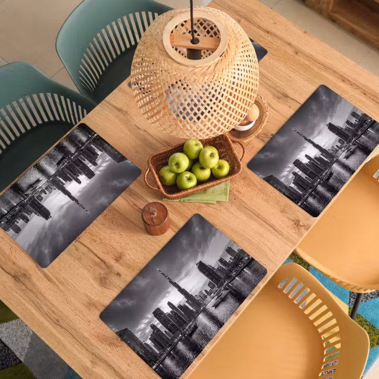 Stad - Skyline - Architectuur - Avond - Zwart-wit Placemat vinyl groot -zzsfeer5_Kitchenyeah-website