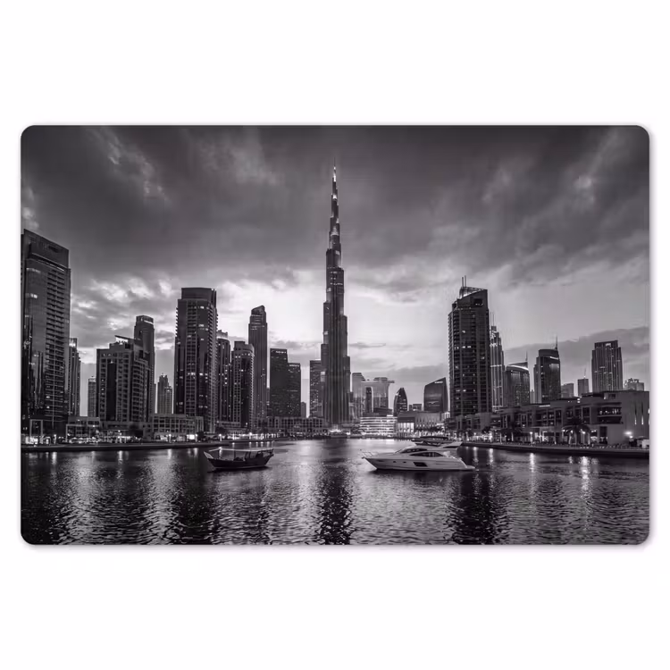 Stad - Skyline - Architectuur - Avond - Zwart-wit Placemat vinyl groot -zzsfeer1_Kitchenyeah-website
