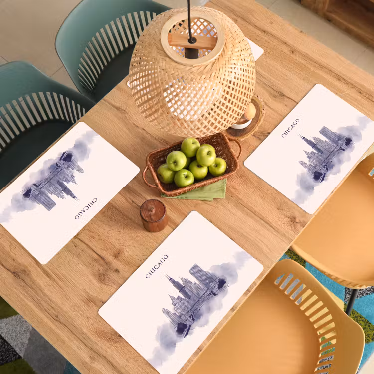 Stad - Skyline - Architectuur - Lijntekening - Blauw Placemat vinyl groot -zzsfeer5_Kitchenyeah-website