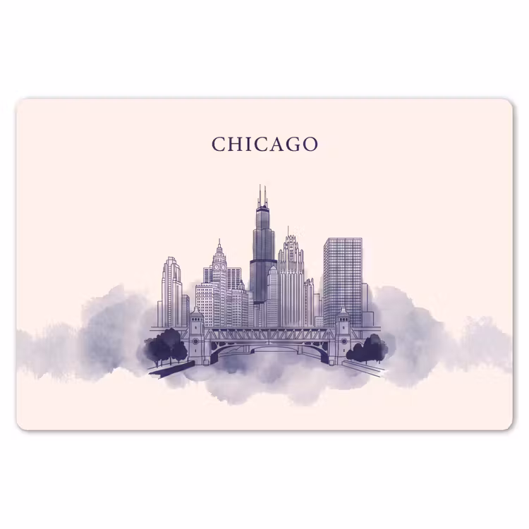 Stad - Skyline - Architectuur - Lijntekening - Blauw Placemat vinyl groot -zzsfeer1_Kitchenyeah-website