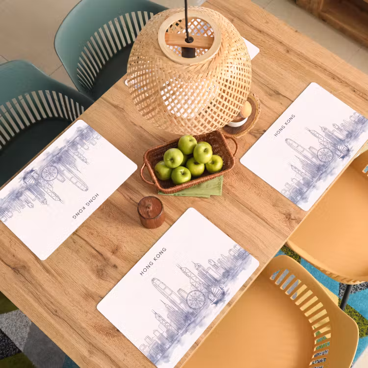 Stad - Skyline - Water - Lijntekening - Blauw Placemat vinyl groot -zzsfeer5_Kitchenyeah-website