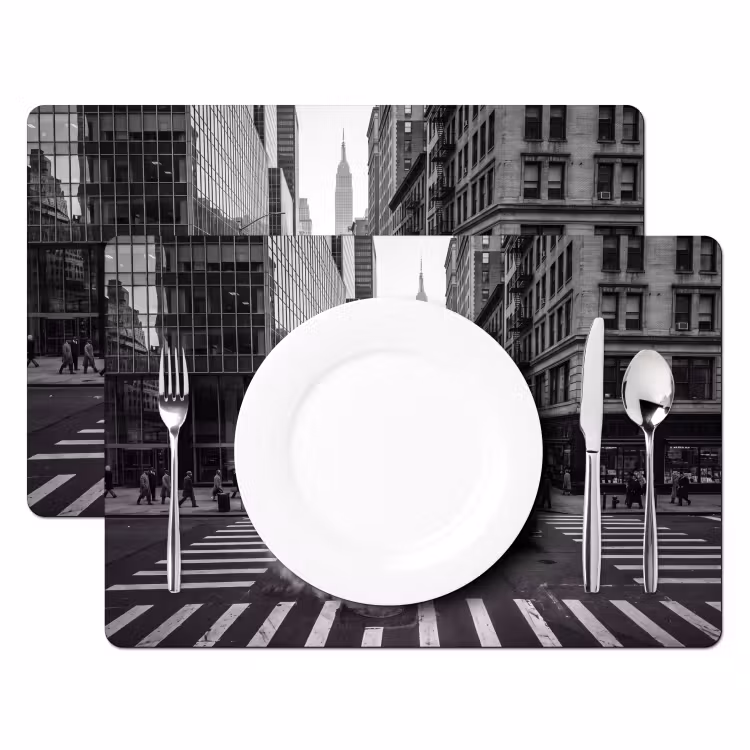 Stad - Straat - Gebouwen - Verkeer - Zwart-wit Placemat vinyl groot -zzsfeer2_Kitchenyeah-website