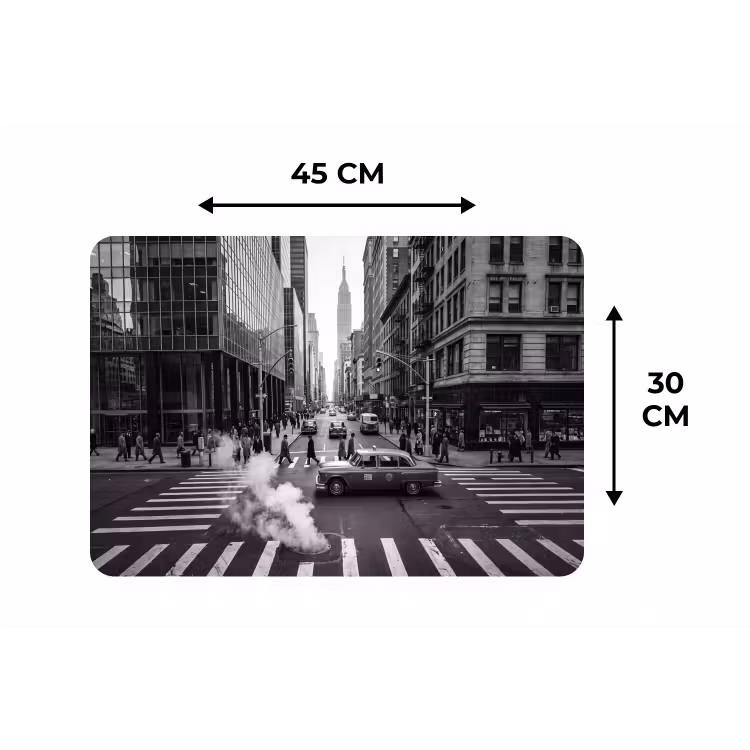 Stad - Straat - Gebouwen - Verkeer - Zwart-wit Placemat vinyl groot -specs