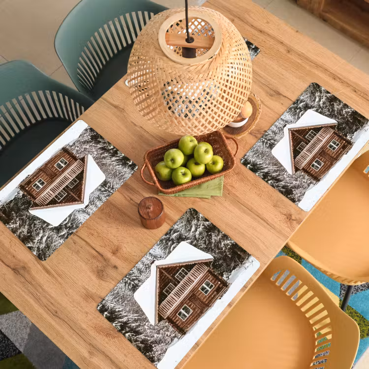 Huis - Bos - Winter - Natuur - Sneeuw Placemat vinyl groot -zzsfeer5_Kitchenyeah-website