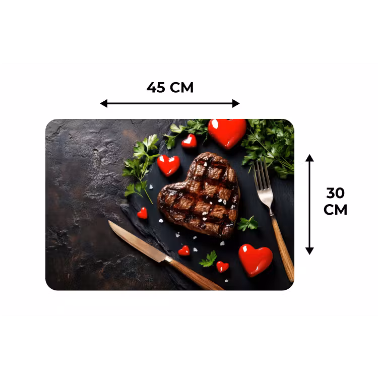 Steak - Hart - Bestek Placemat vinyl groot -specs