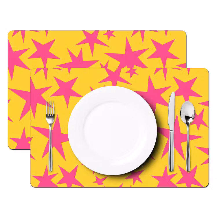 Sterren - Patroon - Roze - Geel Placemat vinyl groot 368 -zzsfeer2_Kitchenyeah-website