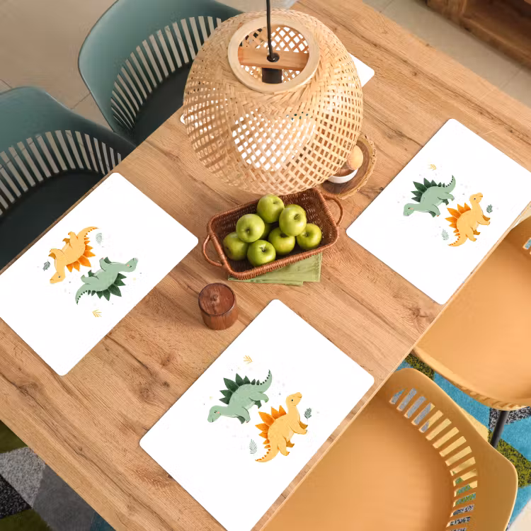 Sterren - Stegosaurussen - Blaadjes - Groen Placemat vinyl groot -zzsfeer5_Kitchenyeah-website