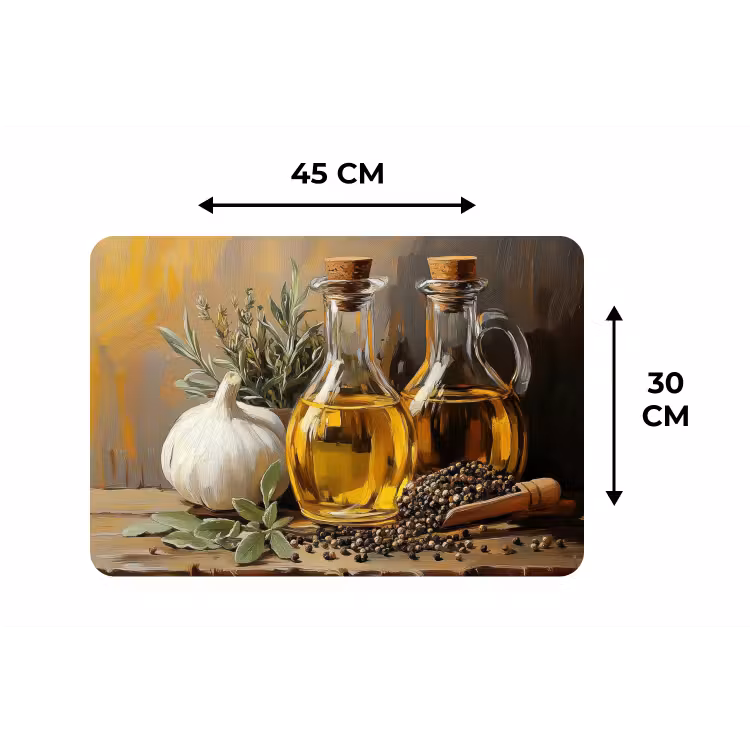 Stilleven - Olijfolie - Knoflook - Kruiden Placemat vinyl groot -specs