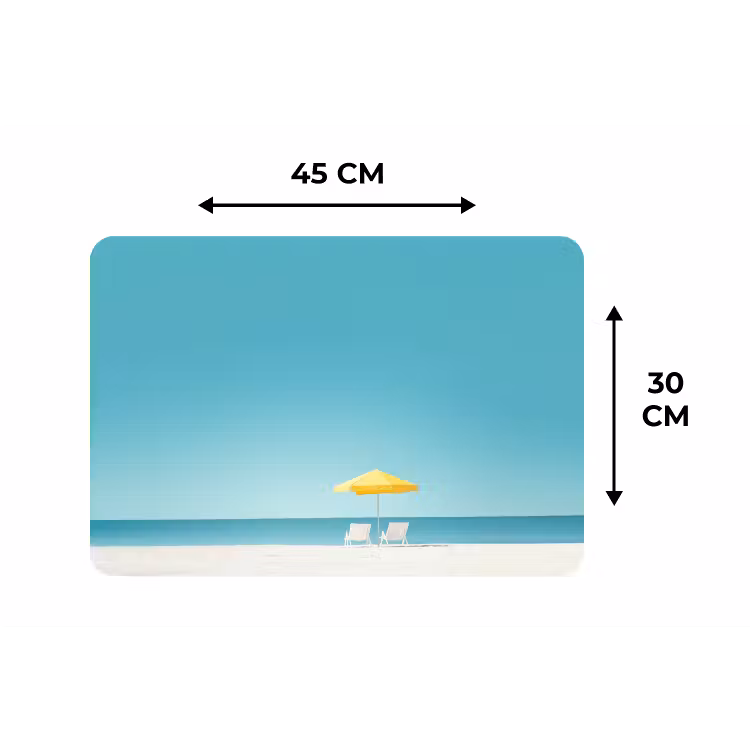 Strand - Blauwe lucht - Geel - Parasol Placemat vinyl groot -specs