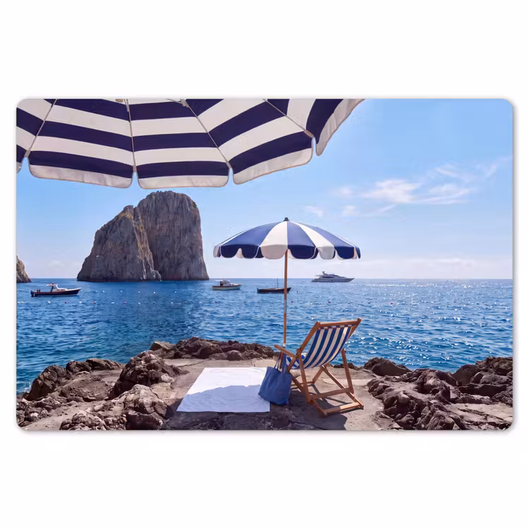 Strand - Ligstoel - Parasol - Zomer - Blauw Placemat vinyl groot -zzsfeer1_Kitchenyeah-website