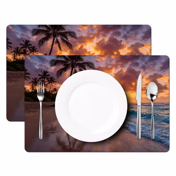 Strand - Zonsopgang - Tropisch - Natuur - Oranje Placemat vinyl groot -zzsfeer2_Kitchenyeah-website