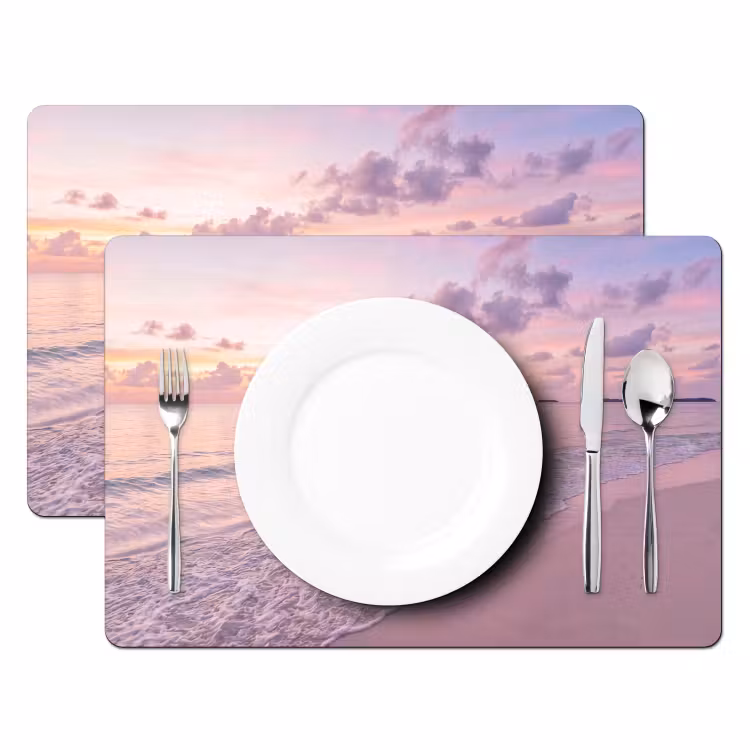 Strand - Zonsondergang - Natuur - Minimalistisch - Roze Placemat vinyl groot -zzsfeer2_Kitchenyeah-website