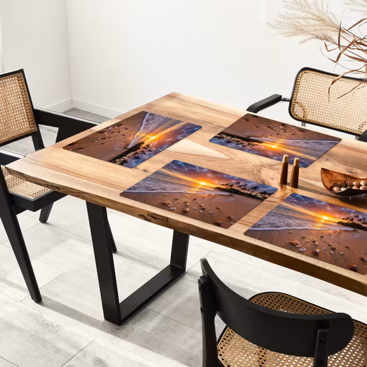 Strand - Zonsondergang - Palmbomen - Natuur - Oranje Placemat vinyl groot -zzsfeer4_Kitchenyeah-website
