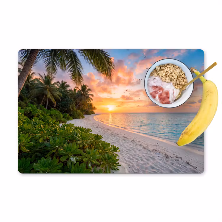 Strand - Zonsondergang - Palmbomen - Tropisch - Natuur Placemat vinyl groot -zzzproduct_Kitchenyeah-website