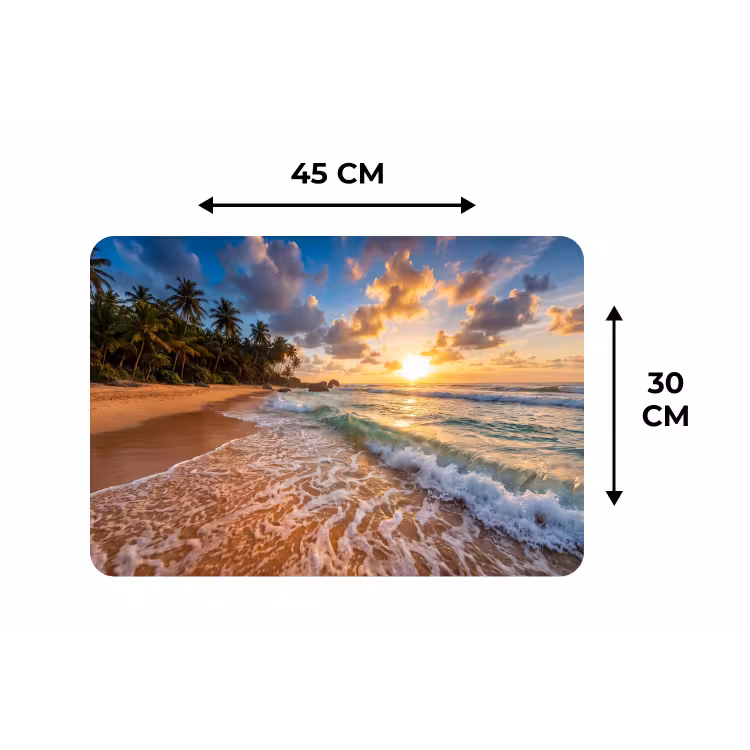 Strand - Zonsondergang - Golven - Natuur - Goud Placemat vinyl groot -specs