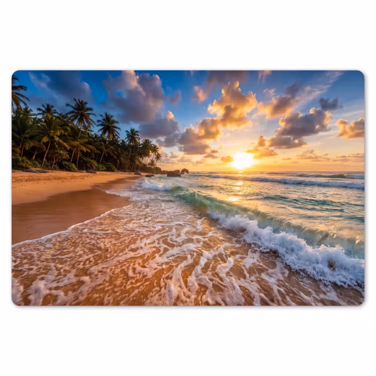 Strand - Zonsondergang - Golven - Natuur - Goud Placemat vinyl groot -zzsfeer1_Kitchenyeah-website
