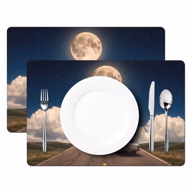 Tischset - 6 Stück - Straße – Mond – Nacht - Weg - Maan - Nacht Placemat vinyl groot