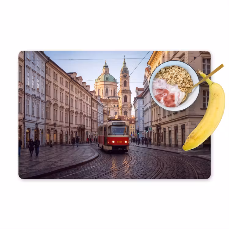 Tram - Straat - Stadsgezicht - Klassiek - Rood Placemat vinyl groot -zzzproduct_Kitchenyeah-website